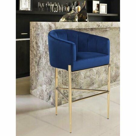 BROMAS Ivah Bar Stool Chair, Velvet Upholstered Shelter Arm Shell Design 3 Legged Gold Tone, Navy BR2838146